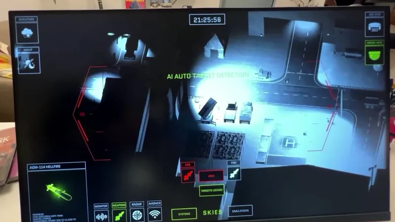 SKIES touch interface, urban night scenario with AI target detection